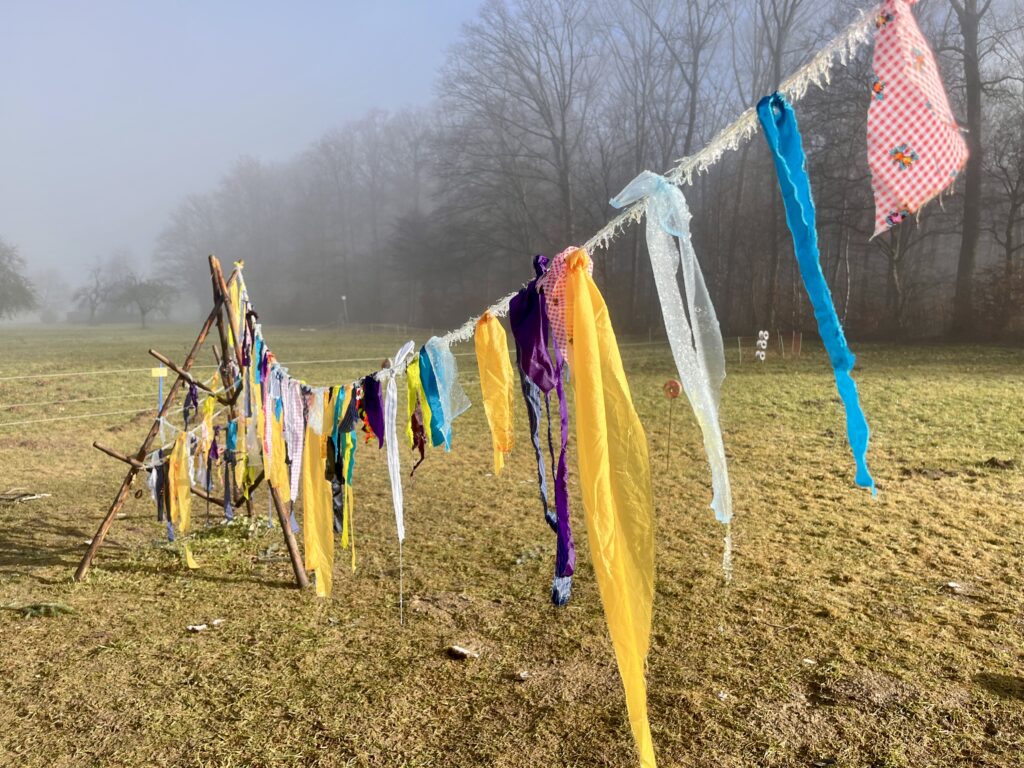 Schnur mit buten Tuechern als faschingsdeko