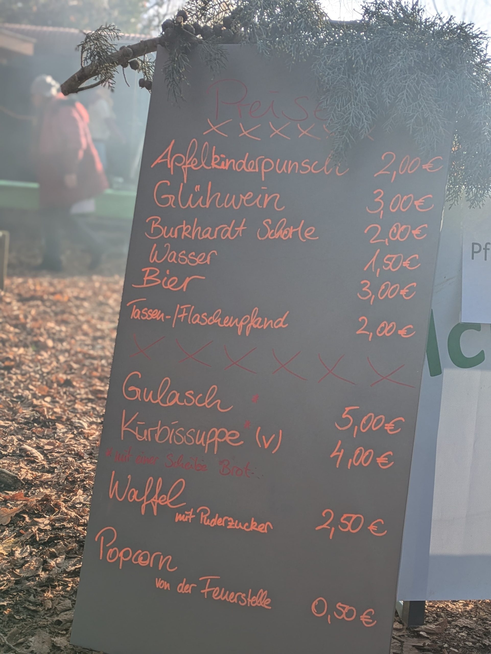 Preistafel der Speisen und Getraenke